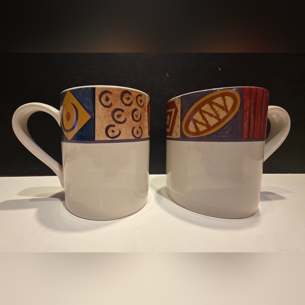 2 Corning Corelle Tribal 12 Oz Mugs Multicolored Geometric Motif Discontinued
